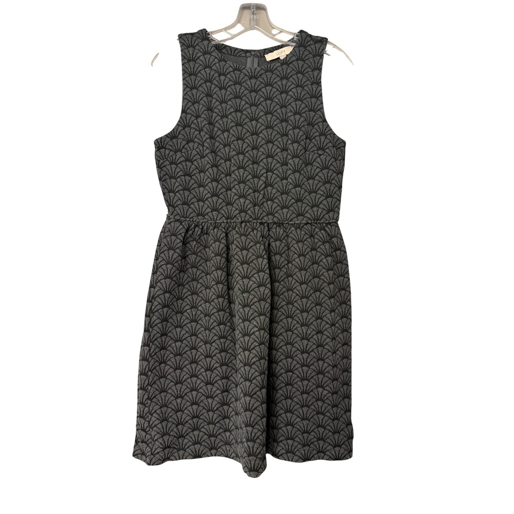 Ann Taylor LOFT Womens Grey Black Jacquard Fit & Flare Dress Size 6 Sleeveless